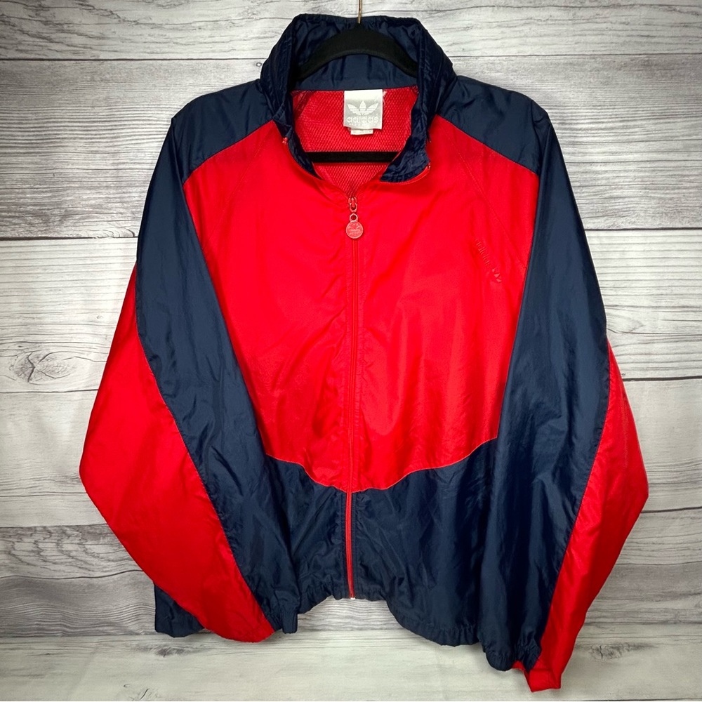 Adidas Vintage Rain Jacket 80s Full-Zip Hooded Red White Blue Men’s XL